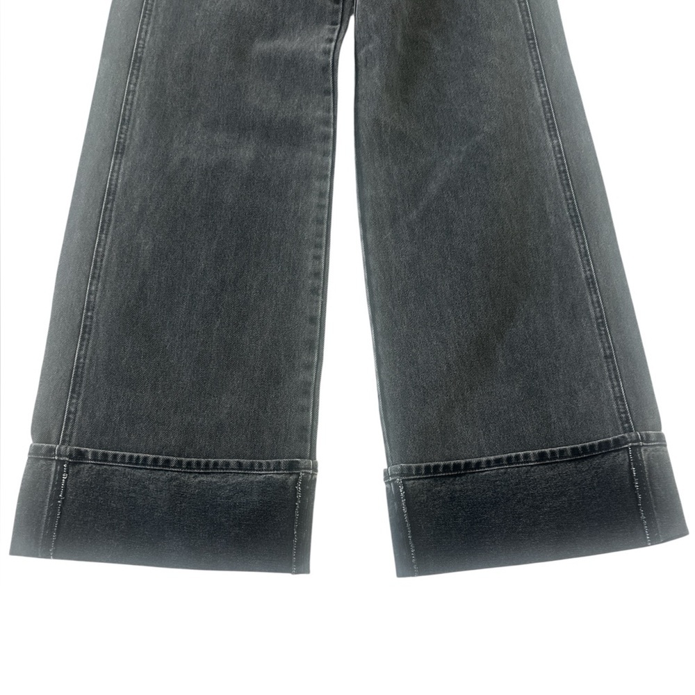 Veronica Beard Taylor Relaxed Wide Leg Cuffed Jeans in Stoned Wash - Picture 9 of 16